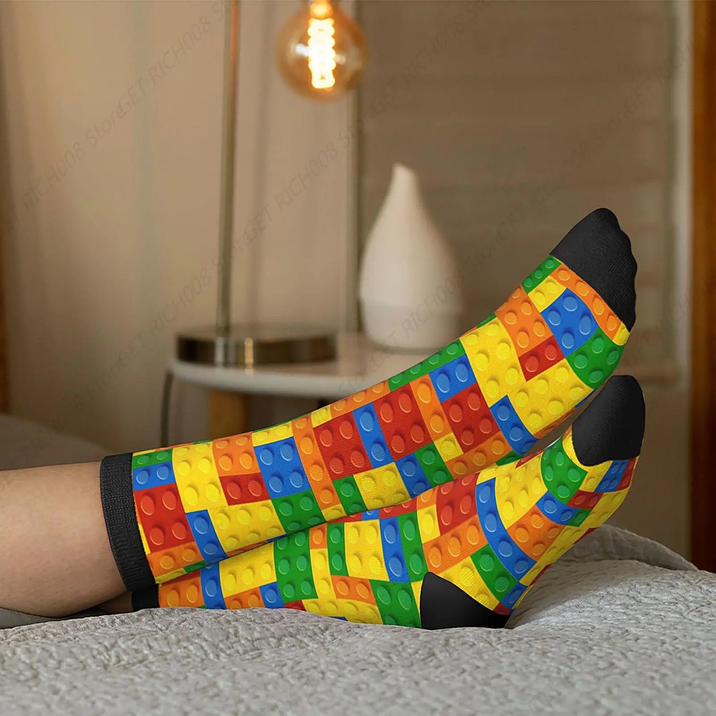Blocks Colorful Novelty Socks For Men Women, Funny Crazy Crew Socks Casual Dress Socks Gifts