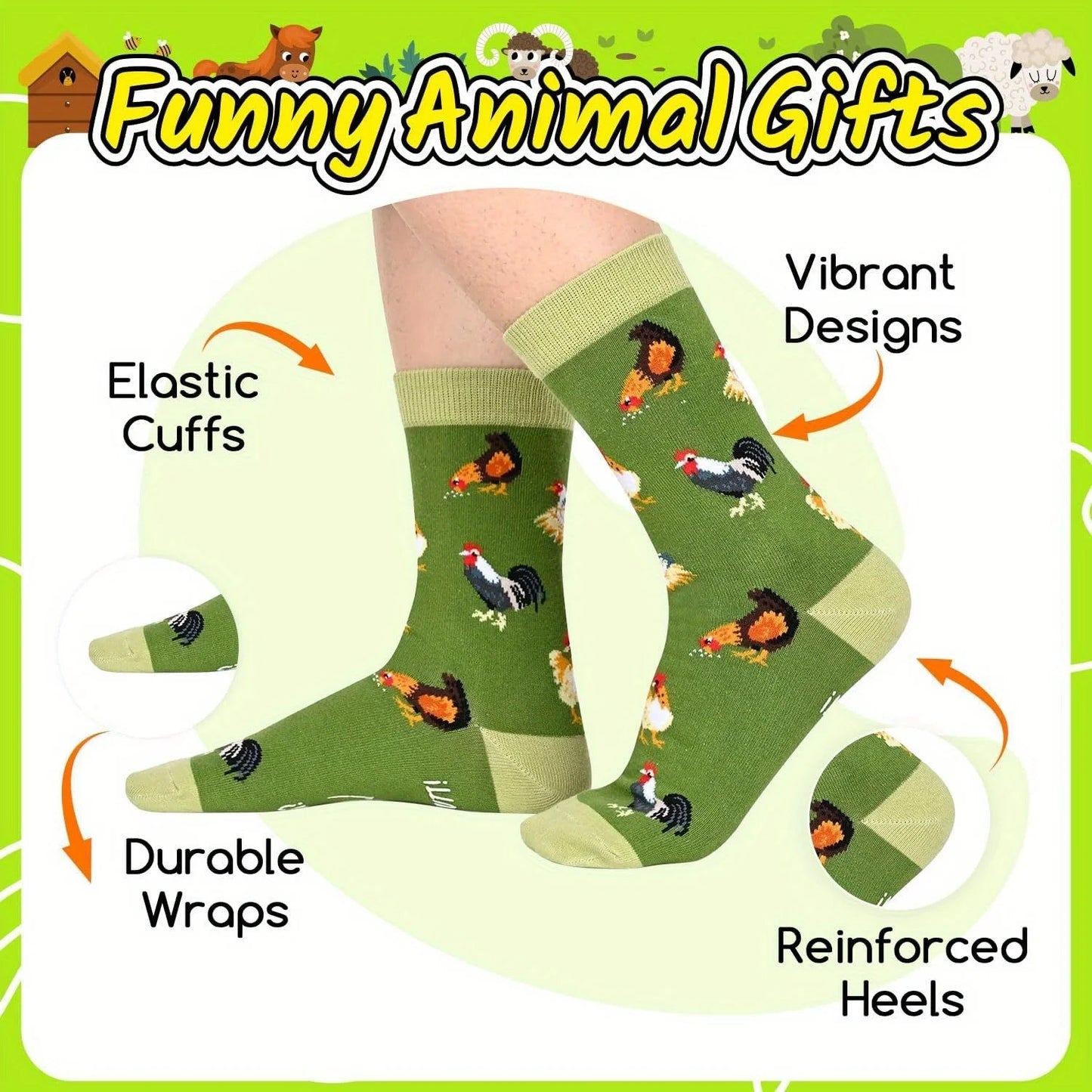 1 pair Funny Animal Socks for Men - Novelty Socks Crazy Socks Chicken Socks Gifts