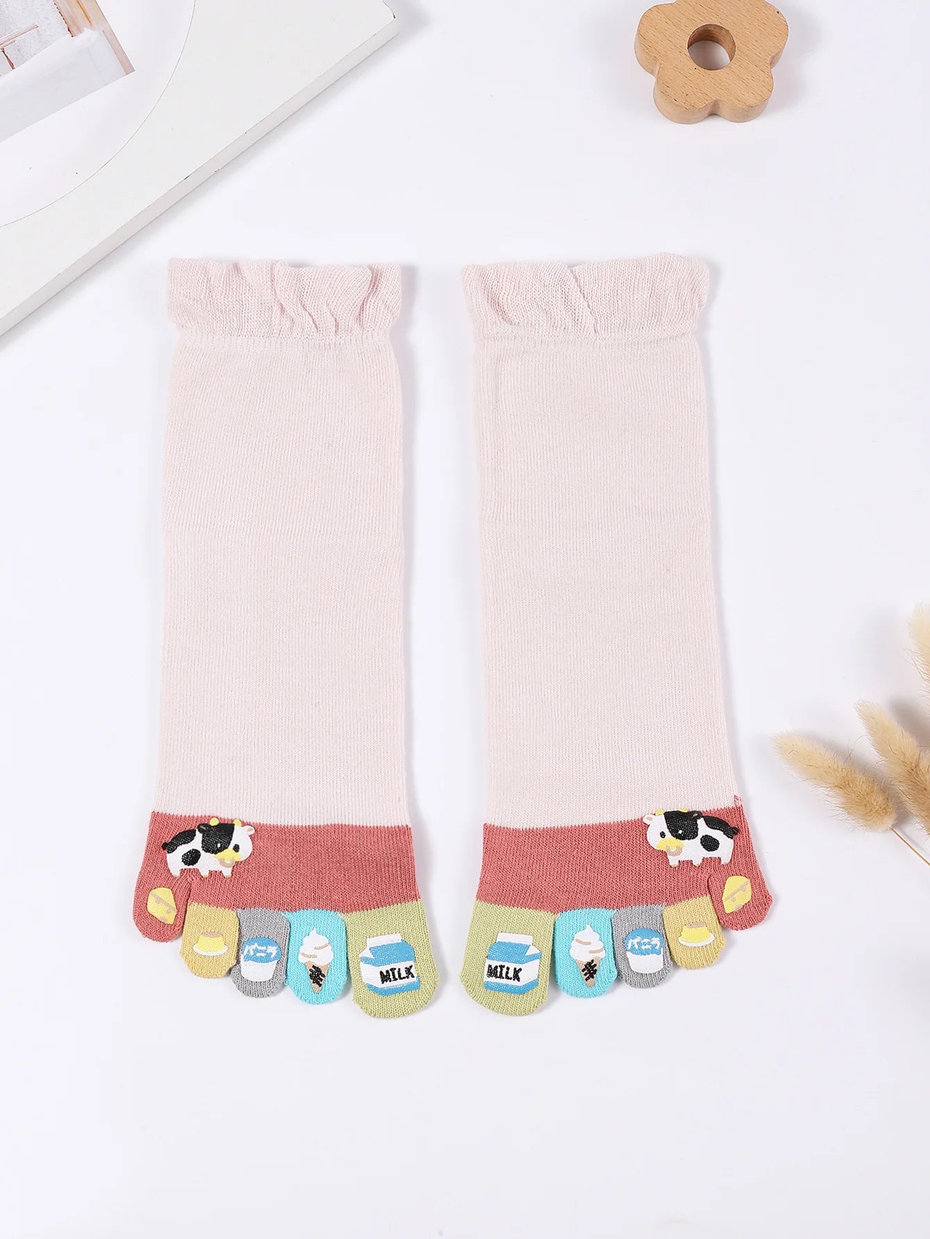 Novelty Cute Ankle Five Finger Happy Socks Woman Print Cotton Dispensing White Harajuku Girl No Show Funny Socks with Toes New