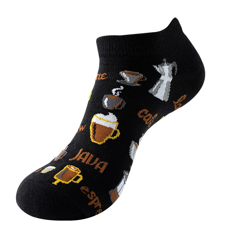 Novelty Men Short Socks Boat High Quality Geometric Fruit Sushi Colorful Pattern Fashion Socks