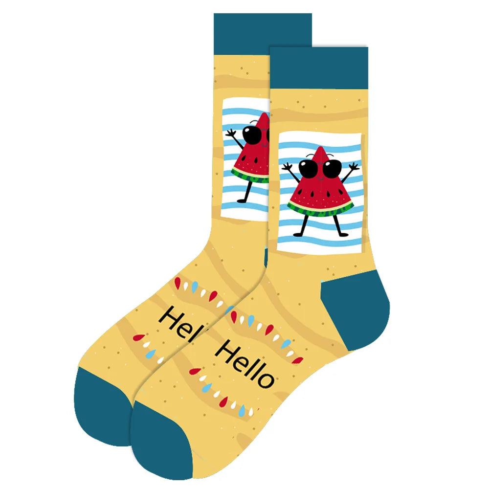 1 pair New Happy Mens Socks Women Novelty Cartoon Sock Combed Cotton Funny Men's Big Size Crew Hip Hop Thick Long Socks