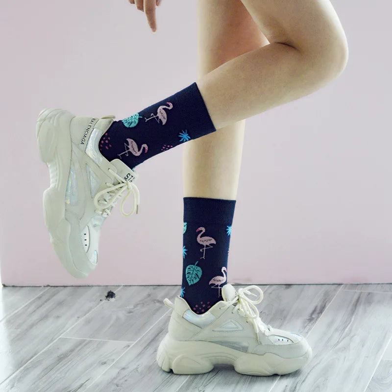 Novelty Skateboard Avocado Flamingo Cartoon Streetwear Kawaii Short Cotton Socks Happy Women Men Animal Warm Funny Cute Socks