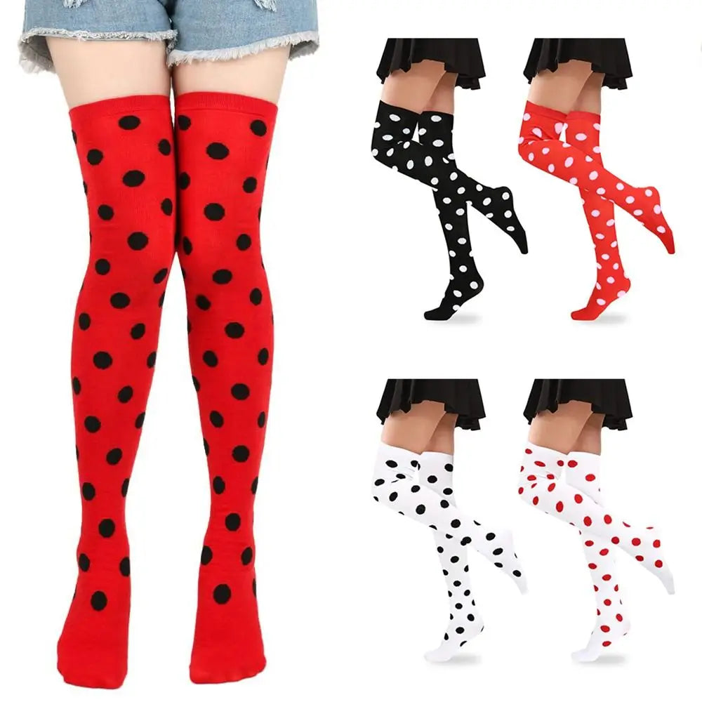 Novelty Polka Dot Thigh High Stockings Ladybug 80s 90s Red Black Dot Socks Knee High Socks for Women