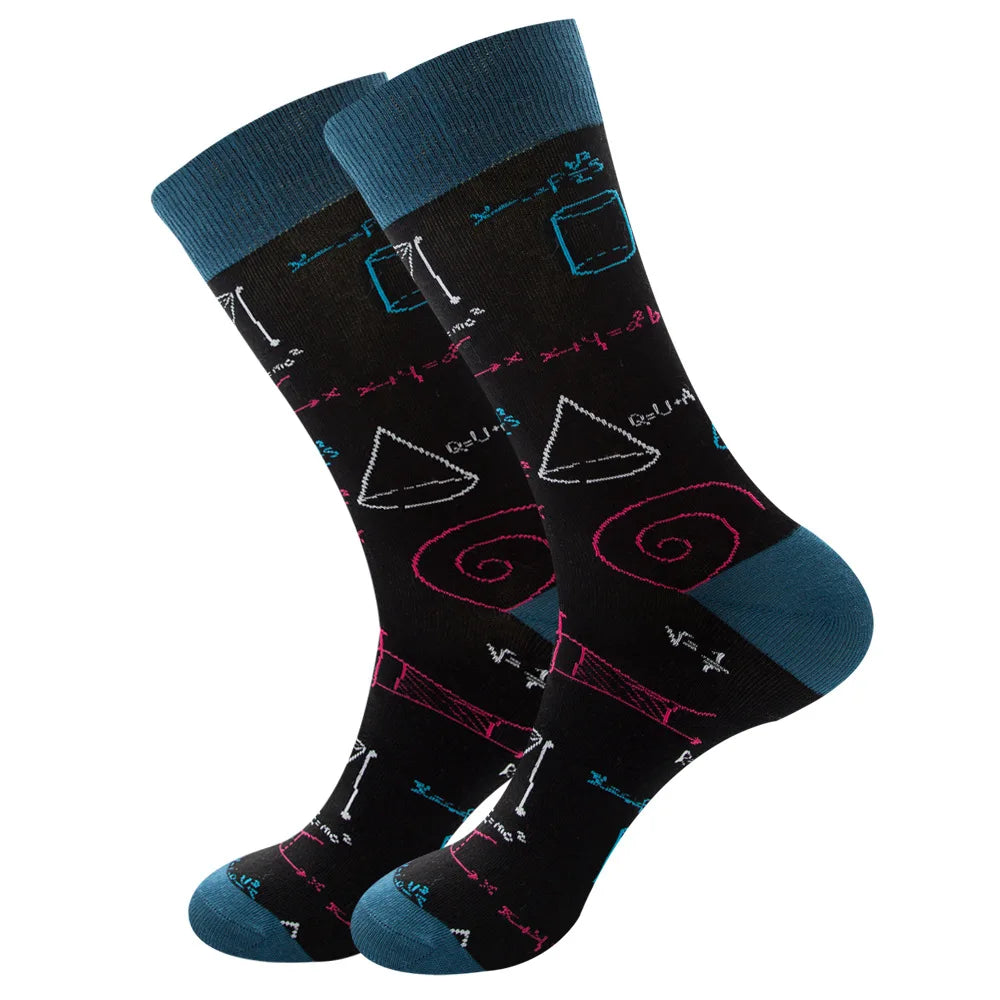 1 pair New Happy Mens Socks Women Novelty Cartoon Sock Combed Cotton Funny Men's Big Size Crew Hip Hop Thick Long Socks