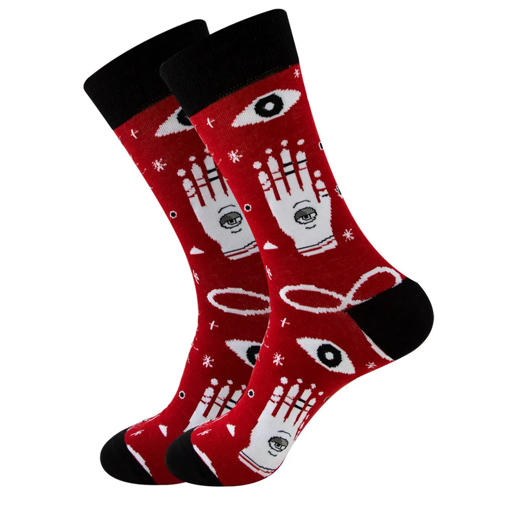 1 pair New Happy Mens Socks Women Novelty Cartoon Sock Combed Cotton Funny Men's Big Size Crew Hip Hop Thick Long Socks