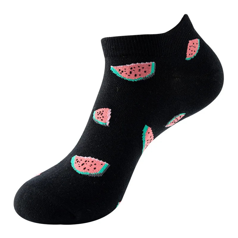 Novelty Men Short Socks Boat High Quality Geometric Fruit Sushi Colorful Pattern Fashion Socks