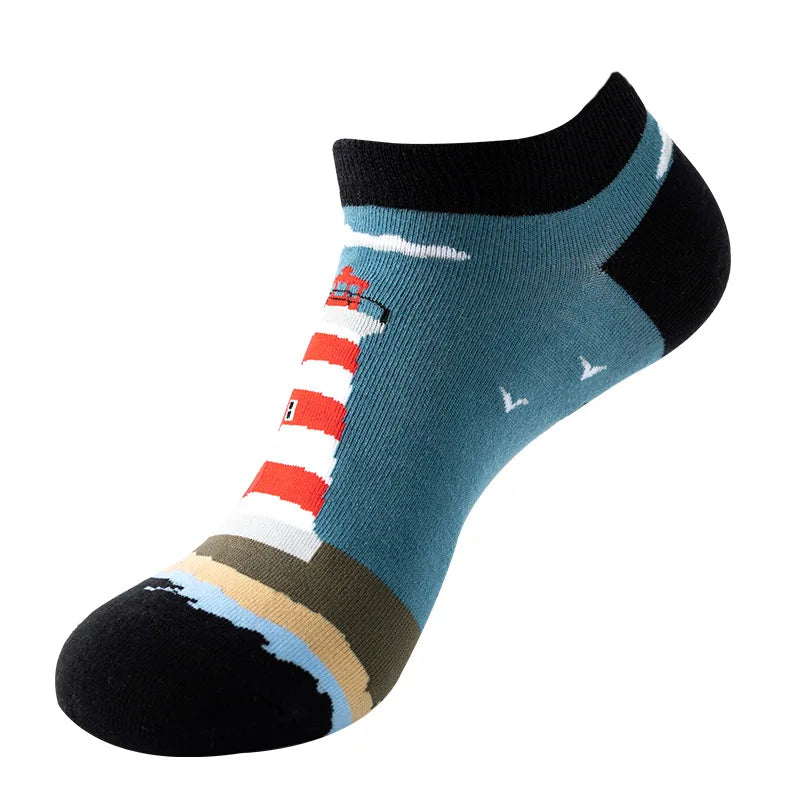 Novelty Men Short Socks Boat High Quality Geometric Fruit Sushi Colorful Pattern Fashion Socks