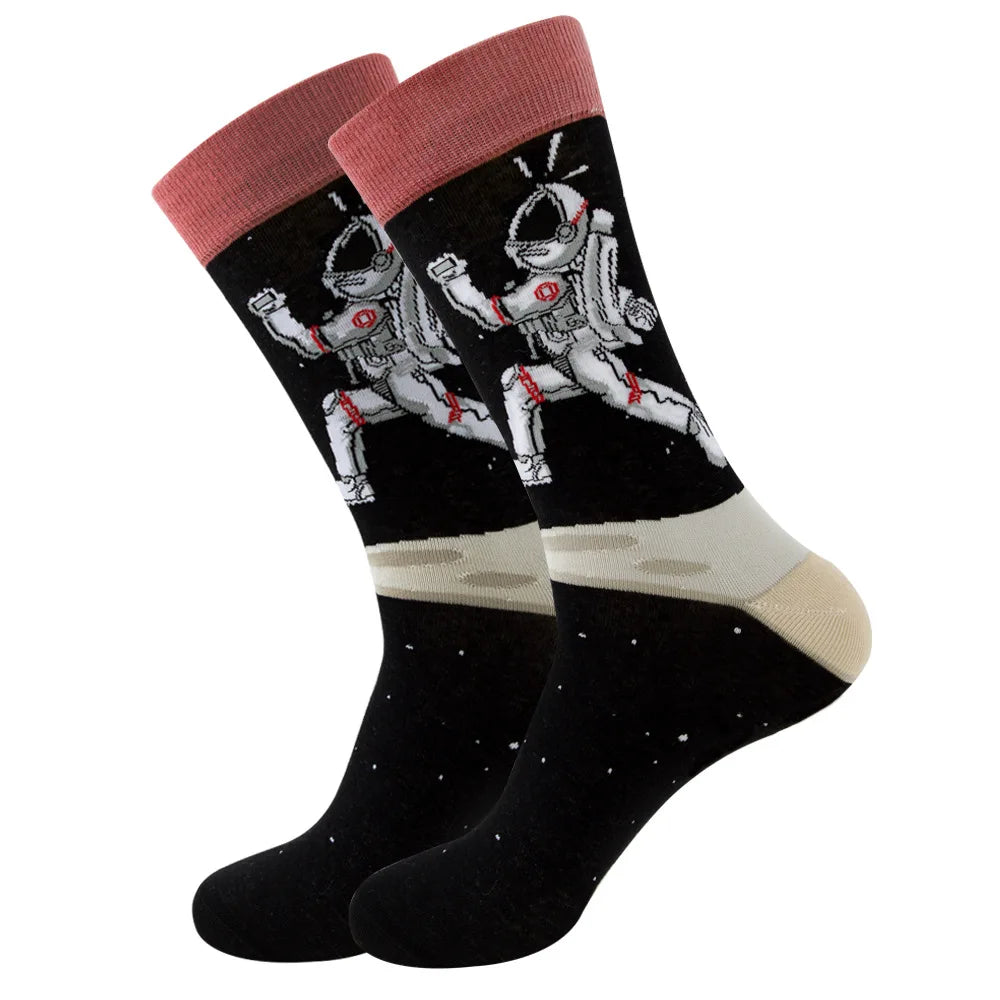 1 pair New Happy Mens Socks Women Novelty Cartoon Sock Combed Cotton Funny Men's Big Size Crew Hip Hop Thick Long Socks