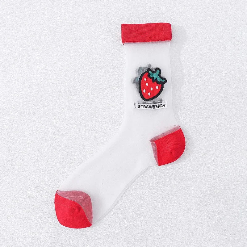 Novelty Casual Women Socks Harajuku Summer Ultra-thin Transparent Glass Silk Socks Sunflowers Crystal Funny Socks High Quality