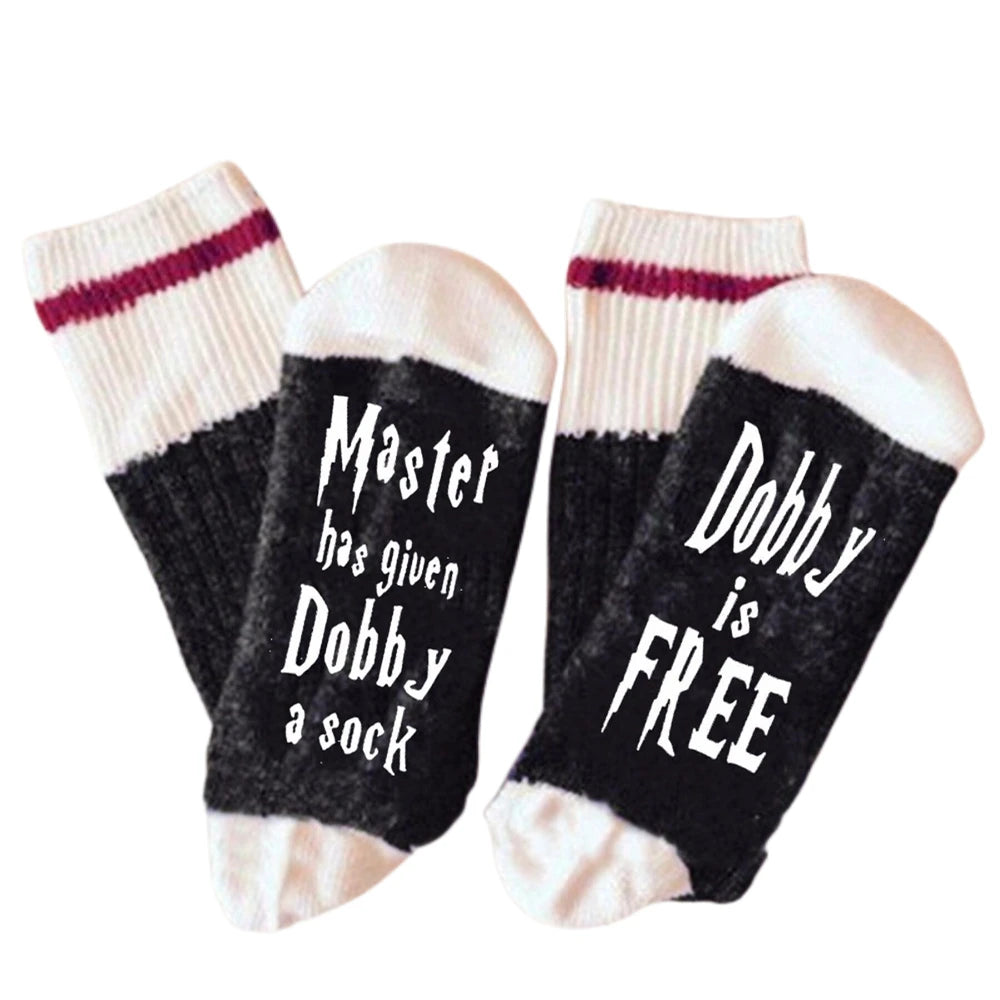 Novelty ‘Master Has Given Dobby A Sock‘ ‘Dobby Is Free’ Men Funny Soft Cotton Casual Letter Sokken Dropship