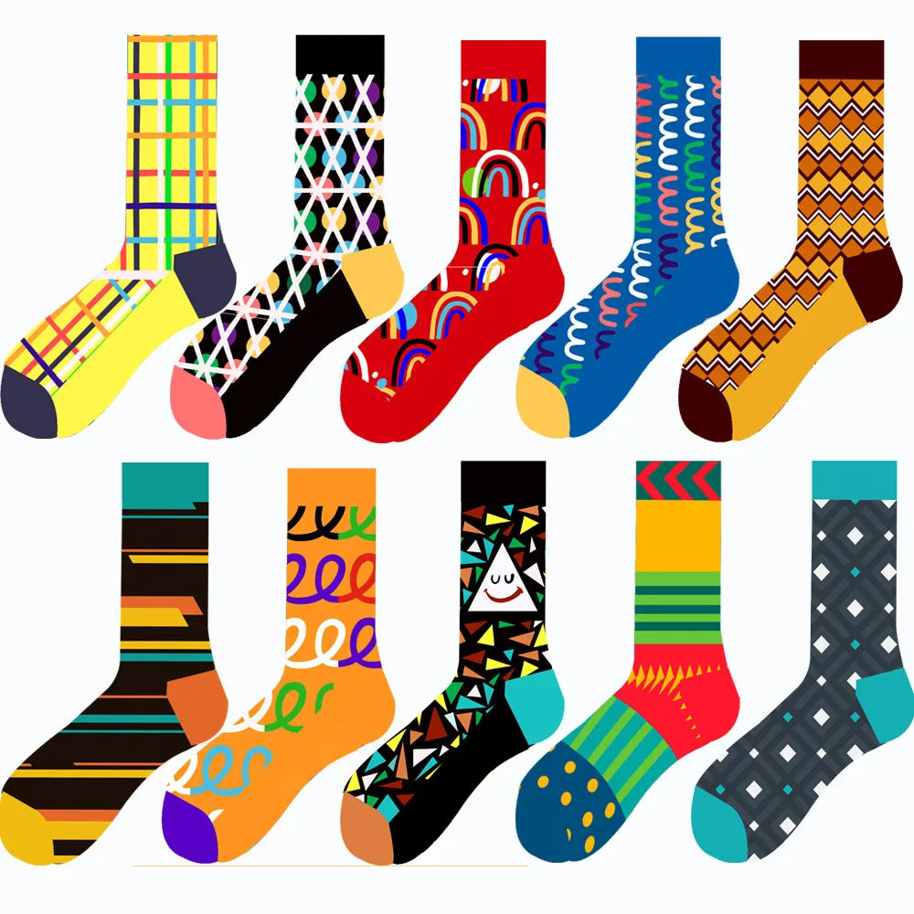 1 pair New Happy Mens Socks Women Novelty Cartoon Sock Combed Cotton Funny Men's Big Size Crew Hip Hop Thick Long Socks