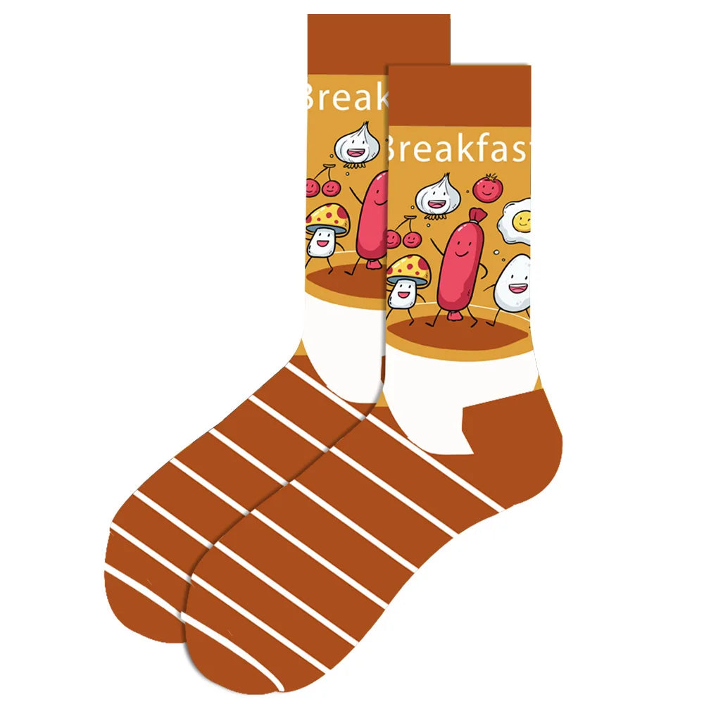 1 pair New Happy Mens Socks Women Novelty Cartoon Sock Combed Cotton Funny Men's Big Size Crew Hip Hop Thick Long Socks