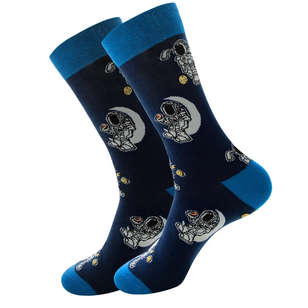 1 pair New Happy Mens Socks Women Novelty Cartoon Sock Combed Cotton Funny Men's Big Size Crew Hip Hop Thick Long Socks