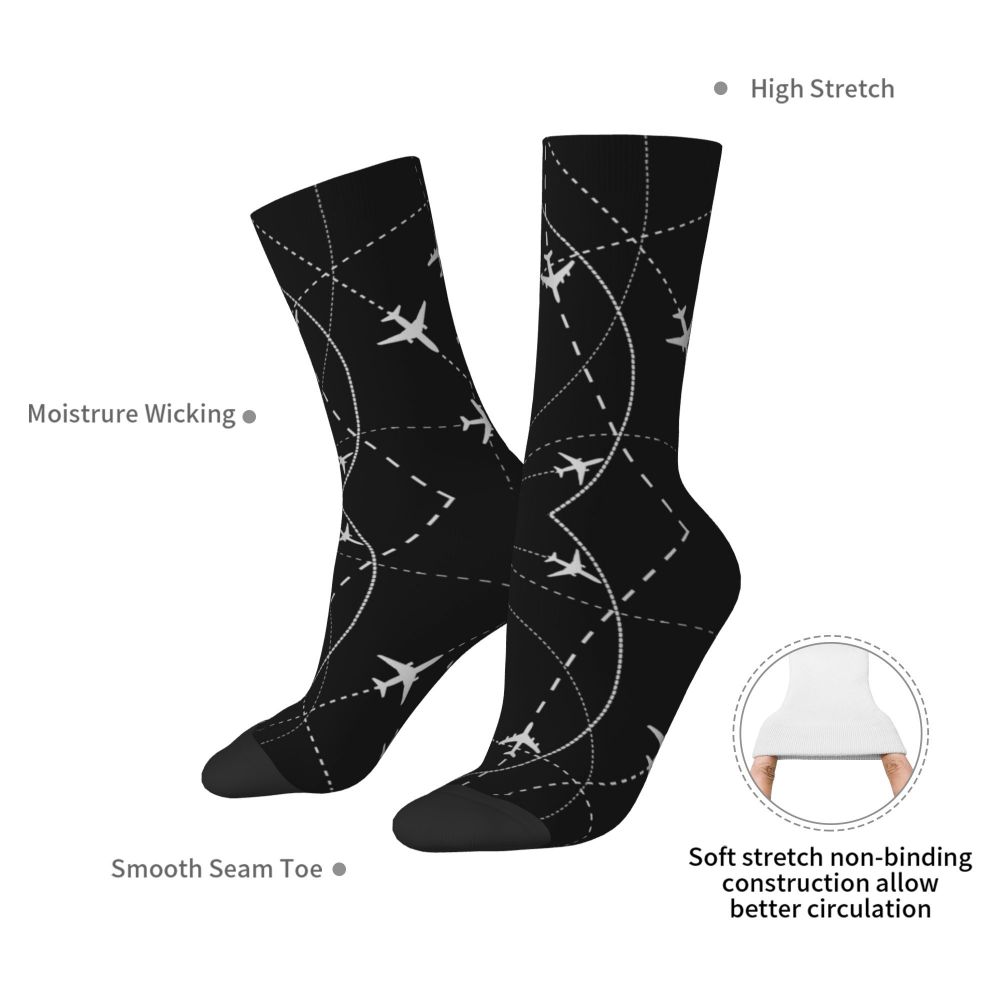 Novelty Printed Captain Stripes Epaulettes Socks for Women Men Stretchy Summer Autumn Winter Aviation Airplane Pilot Crew Socks