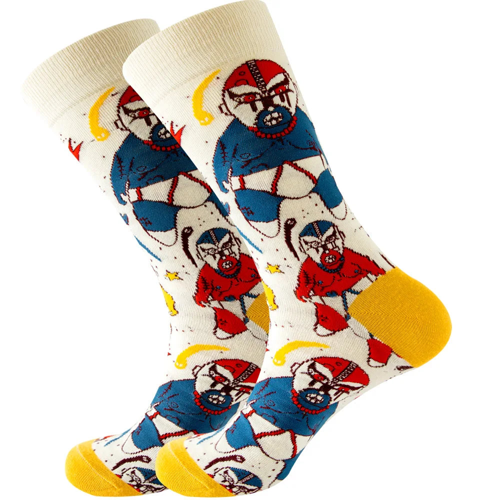 1 pair New Happy Mens Socks Women Novelty Cartoon Sock Combed Cotton Funny Men's Big Size Crew Hip Hop Thick Long Socks