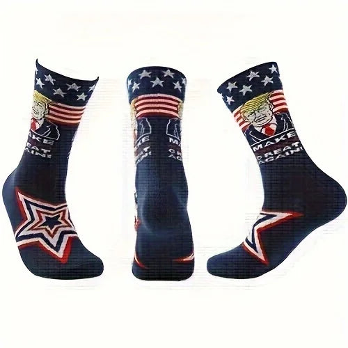 Novelty President Donald Trump Crew Sock Men Cotton Spoof Funny Harajuku Streetwear Hip Hop Skateboard Sports Long Socks