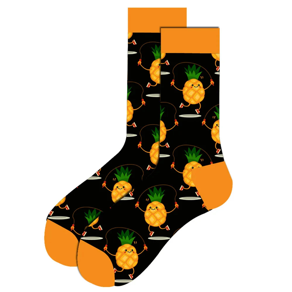1 pair New Happy Mens Socks Women Novelty Cartoon Sock Combed Cotton Funny Men's Big Size Crew Hip Hop Thick Long Socks