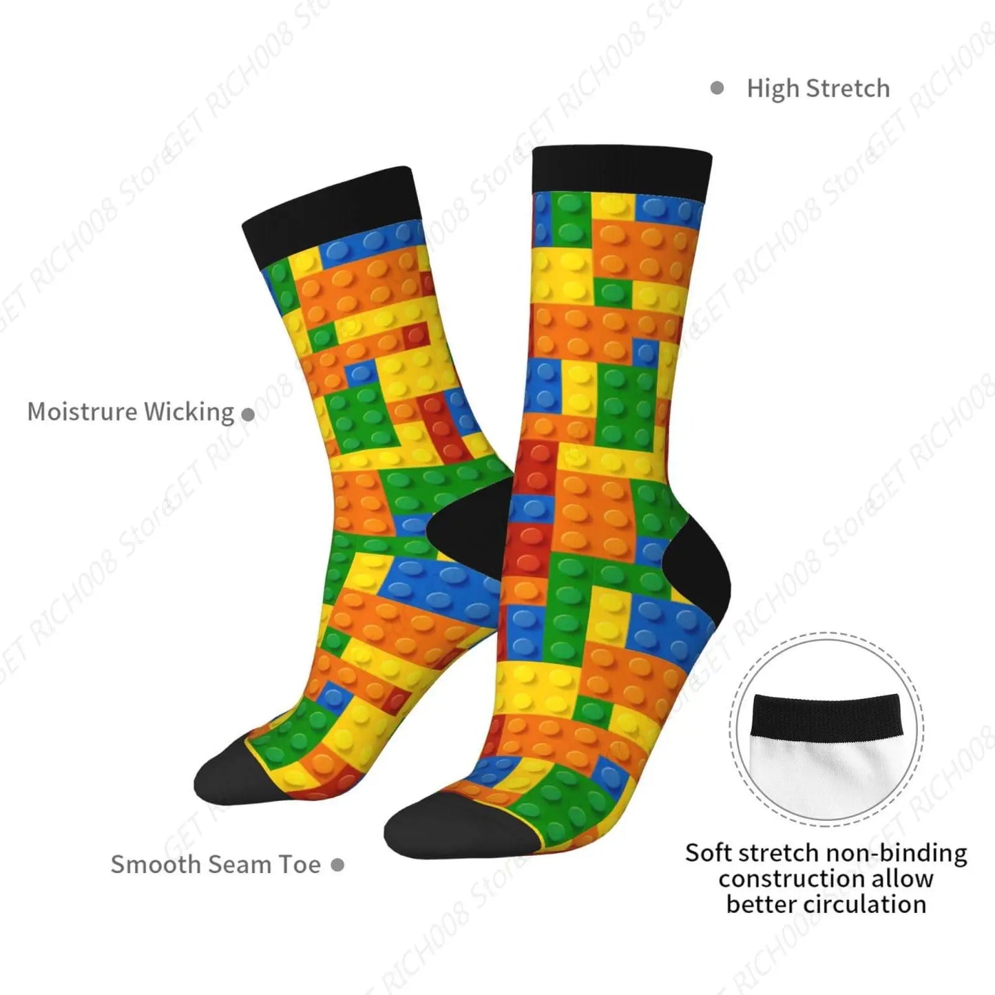Blocks Colorful Novelty Socks For Men Women, Funny Crazy Crew Socks Casual Dress Socks Gifts
