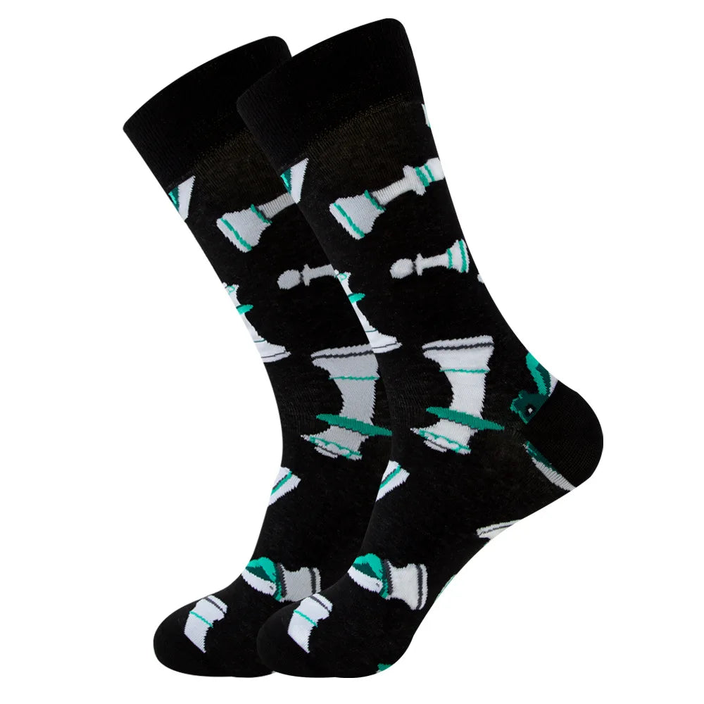 1 pair New Happy Mens Socks Women Novelty Cartoon Sock Combed Cotton Funny Men's Big Size Crew Hip Hop Thick Long Socks