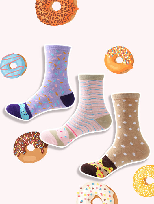 3 Pairs of Mid-Tube Men's and Women's Novelty and Interesting Donut Chocolate Gift Box Socks European and American Fashion Trendy Style Comfortable and Breathable Suitable for Mom and Lover Party Casual Novelty Gifts Valentin