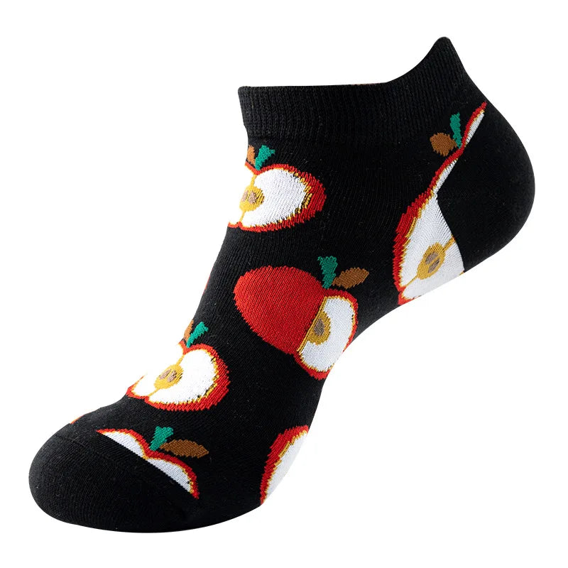 Novelty Men Short Socks Boat High Quality Geometric Fruit Sushi Colorful Pattern Fashion Socks