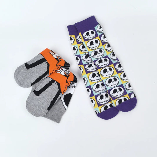 2 Pairs Novelty Mens Crew Socks With Spooky Designs For Halloween Parties