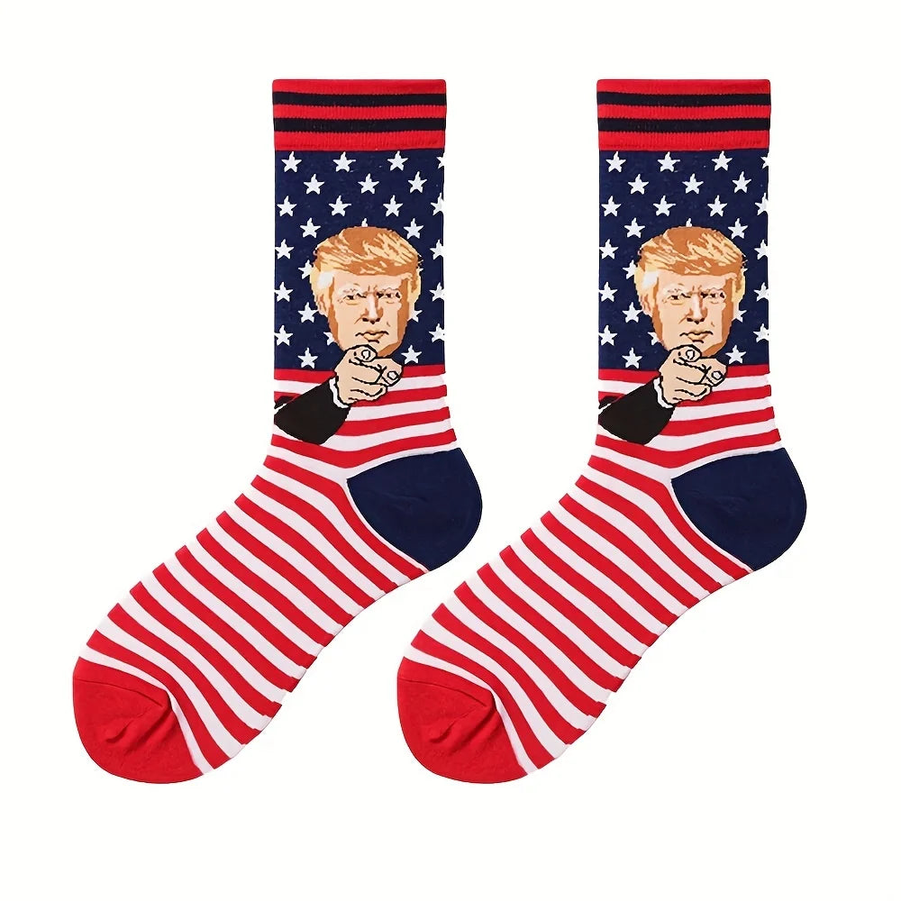 Novelty President Donald Trump Crew Sock Men Cotton Spoof Funny Harajuku Streetwear Hip Hop Skateboard Sports Long Socks