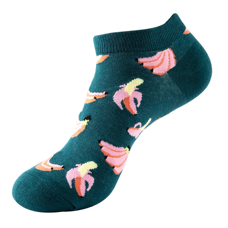 Novelty Men Short Socks Boat High Quality Geometric Fruit Sushi Colorful Pattern Fashion Socks