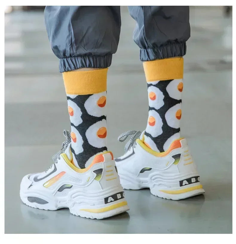 Novelty Happy Funny Men Graphic Socks Combed Cotton Omelette Frog Crazy Burger Salmon Corn Avocado Bird Fish Sock Christmas Gift
