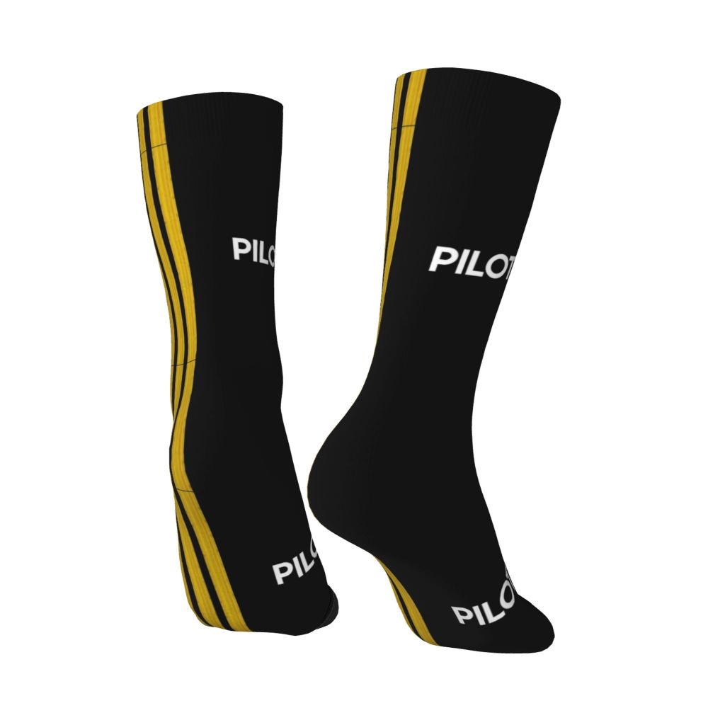 Novelty Printed Captain Stripes Epaulettes Socks for Women Men Stretchy Summer Autumn Winter Aviation Airplane Pilot Crew Socks