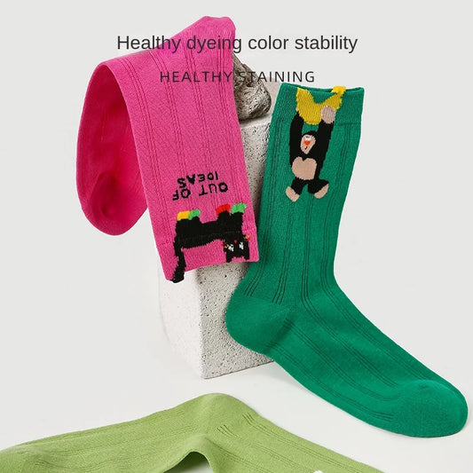 5 Pairs Women's Novelty Colorful Cat and Bunny Socks - Fun Animal Patterns, Mid-Calf Length, Playful Animal Designs,Cute Socks