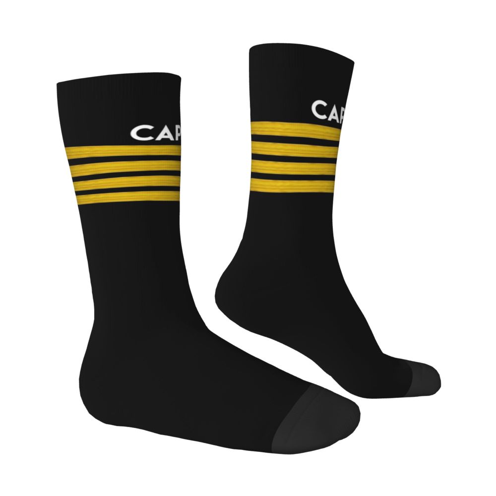 Novelty Printed Captain Stripes Epaulettes Socks for Women Men Stretchy Summer Autumn Winter Aviation Airplane Pilot Crew Socks