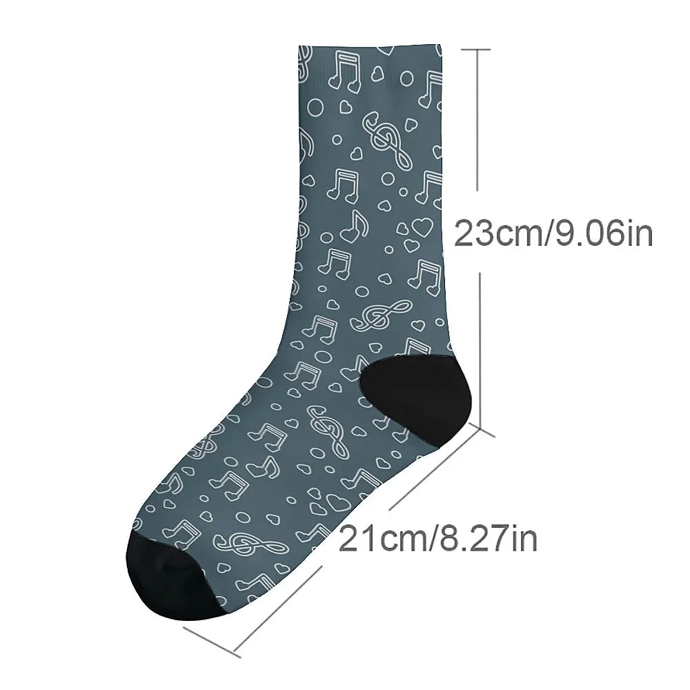 Note Music pattern Versatilemen's novelty midtube socks fashionable and cute versatile style breathable and warm perfect gift
