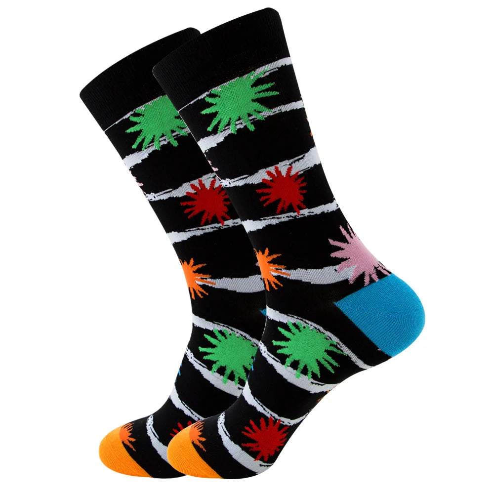 1 pair New Happy Mens Socks Women Novelty Cartoon Sock Combed Cotton Funny Men's Big Size Crew Hip Hop Thick Long Socks