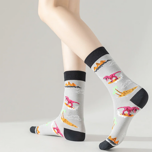5 Pairs/Set Unisex Novelty Socks Women's Socks Funky Fancy Dinosaur Skull Trendy Funny Casual Cotton Crew Socks for Women