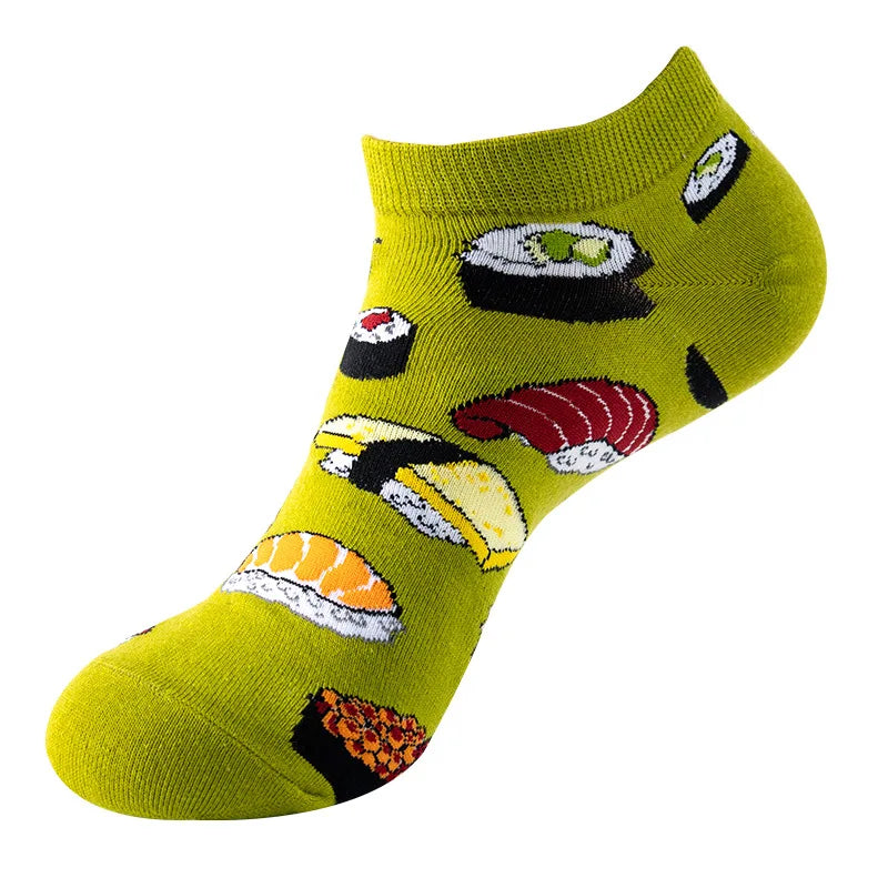 Novelty Men Short Socks Boat High Quality Geometric Fruit Sushi Colorful Pattern Fashion Socks
