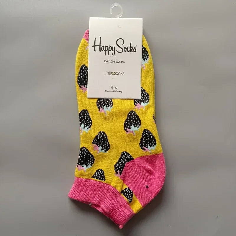 Novelty Happy Funny Mens Graphic Socks Summer Fruit Painting Dress Socks Low Cut SIZE 36-40