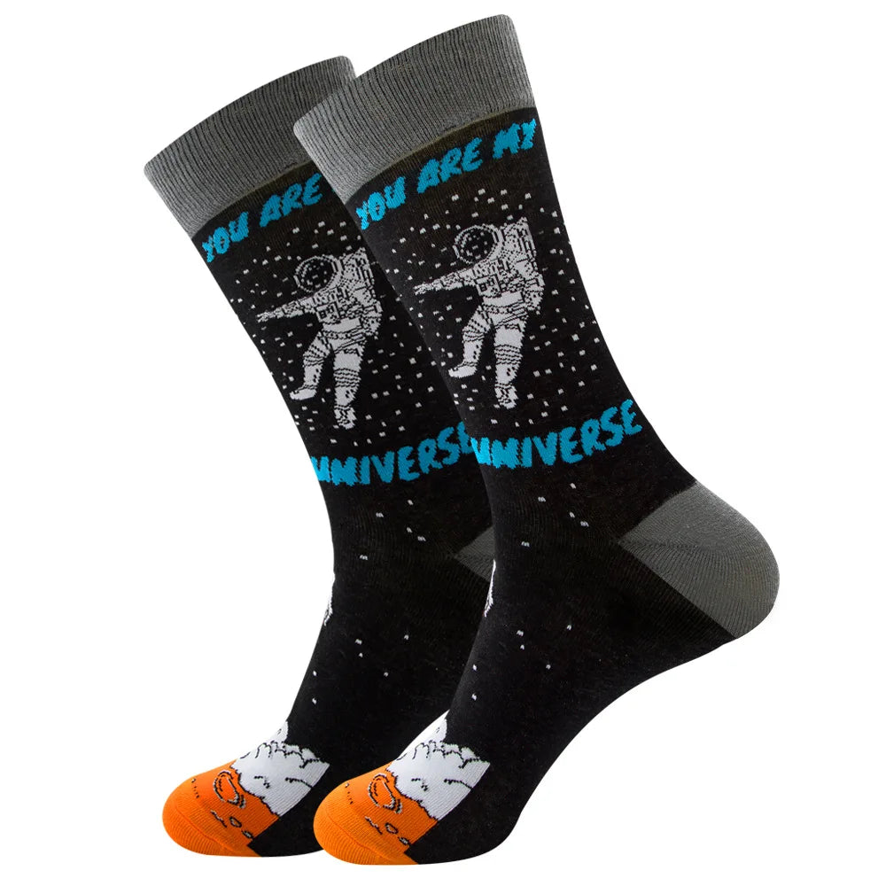 1 pair New Happy Mens Socks Women Novelty Cartoon Sock Combed Cotton Funny Men's Big Size Crew Hip Hop Thick Long Socks