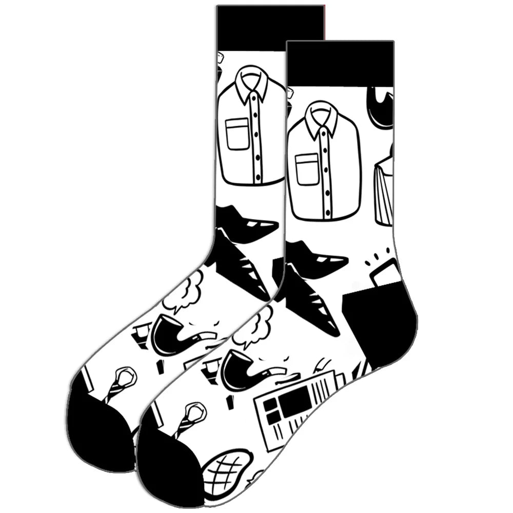 1 pair New Happy Mens Socks Women Novelty Cartoon Sock Combed Cotton Funny Men's Big Size Crew Hip Hop Thick Long Socks