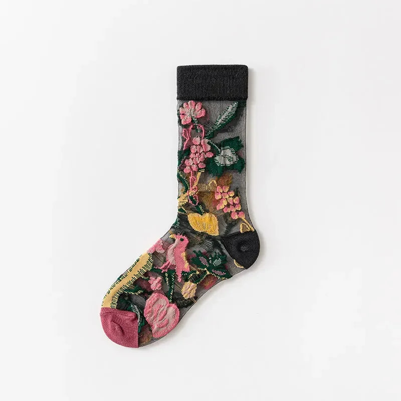 Novelty Casual Women Socks Harajuku Summer Ultra-thin Transparent Glass Silk Socks Sunflowers Crystal Funny Socks High Quality