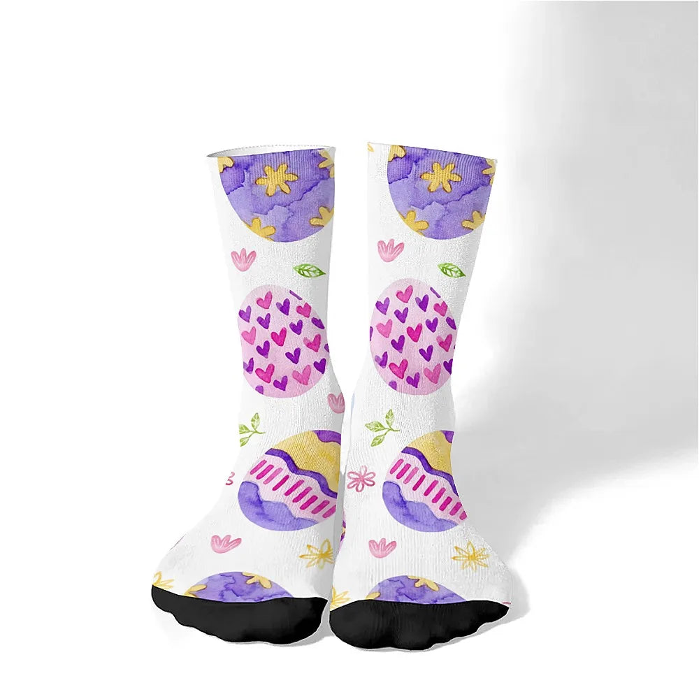 Happy Easter egg men's novelty mid-tube socks fashionable and cute versatile style breathable and warm perfect gift choice