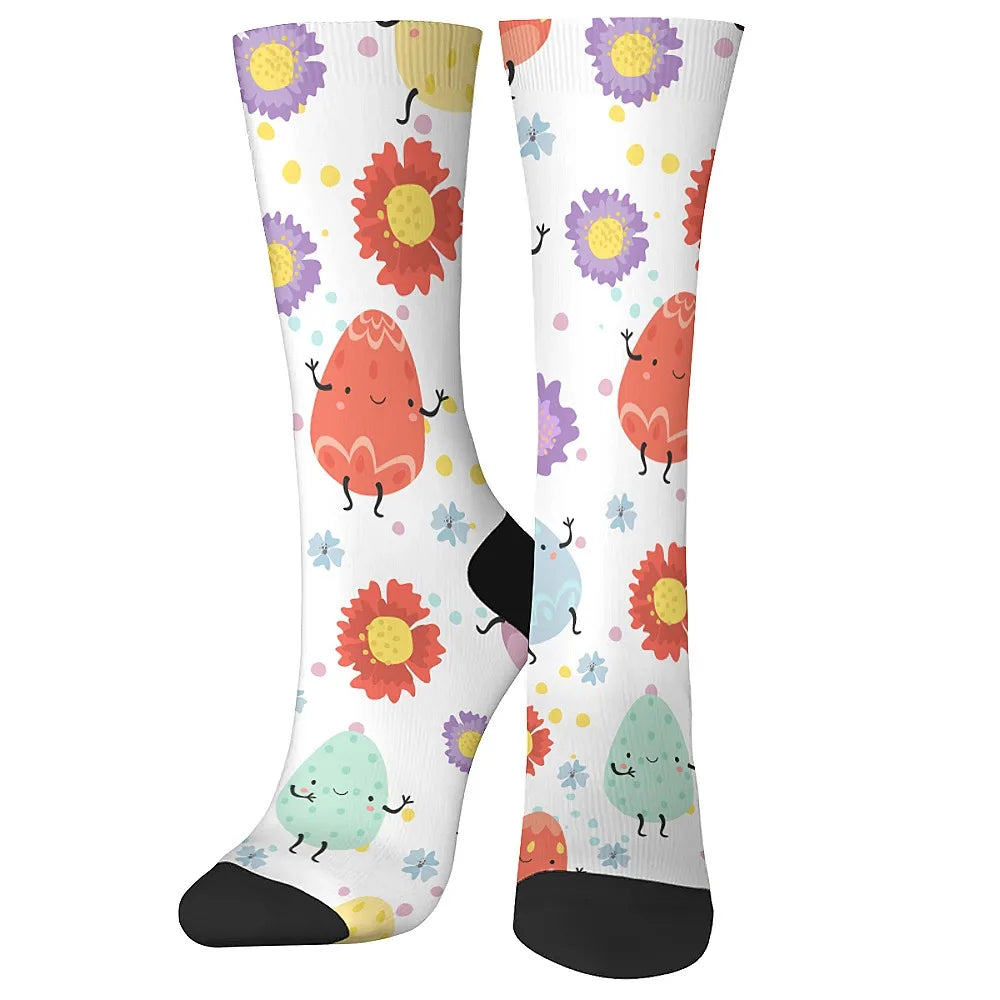 Happy Easter egg men's novelty mid-tube socks fashionable and cute versatile style breathable and warm perfect gift choice