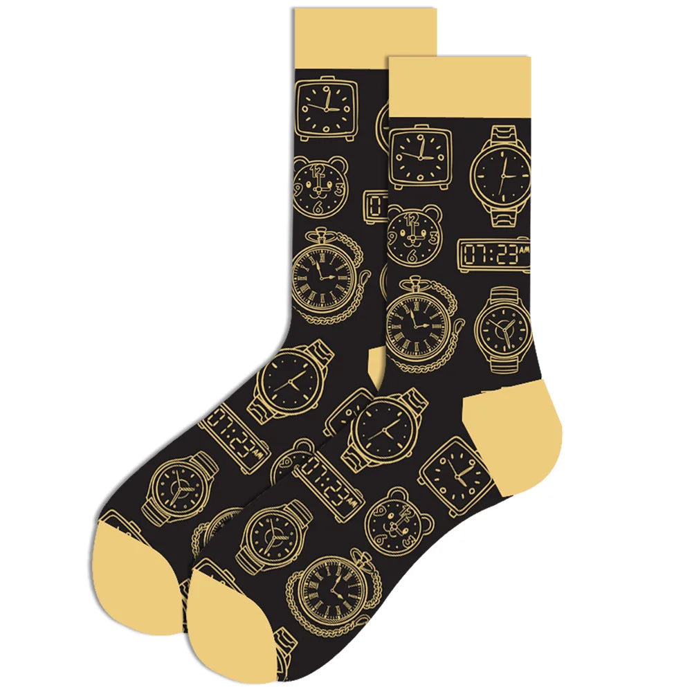 1 pair New Happy Mens Socks Women Novelty Cartoon Sock Combed Cotton Funny Men's Big Size Crew Hip Hop Thick Long Socks