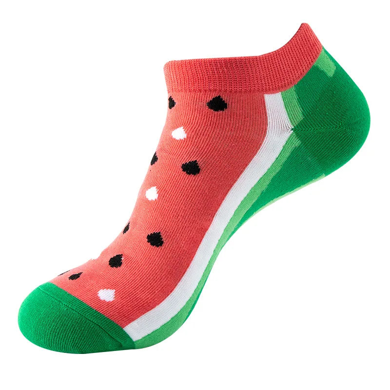 Novelty Men Short Socks Boat High Quality Geometric Fruit Sushi Colorful Pattern Fashion Socks