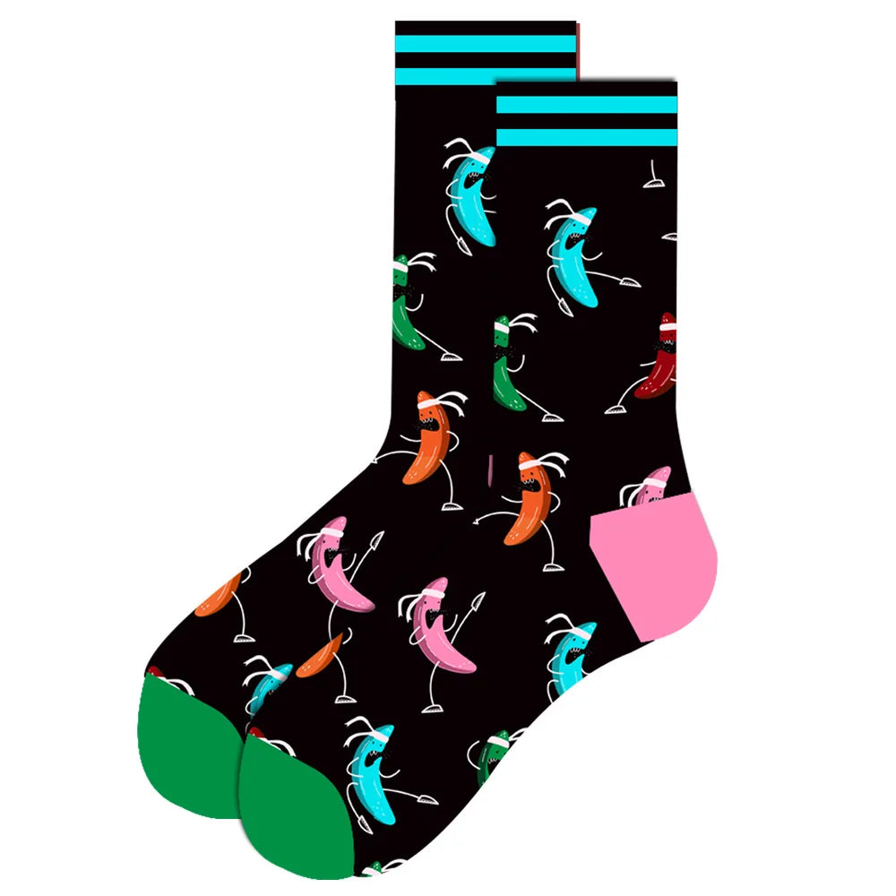 1 pair New Happy Mens Socks Women Novelty Cartoon Sock Combed Cotton Funny Men's Big Size Crew Hip Hop Thick Long Socks