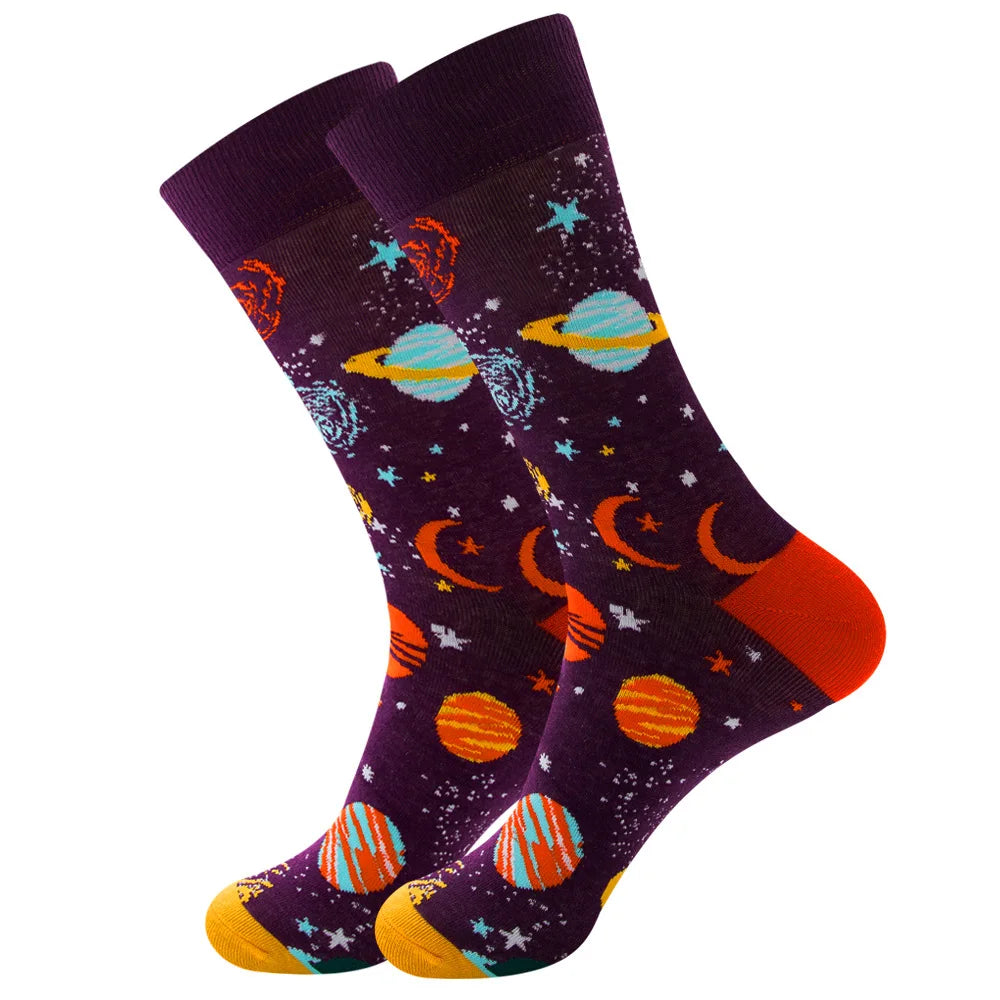 1 pair New Happy Mens Socks Women Novelty Cartoon Sock Combed Cotton Funny Men's Big Size Crew Hip Hop Thick Long Socks