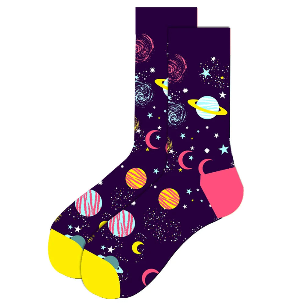 1 pair New Happy Mens Socks Women Novelty Cartoon Sock Combed Cotton Funny Men's Big Size Crew Hip Hop Thick Long Socks