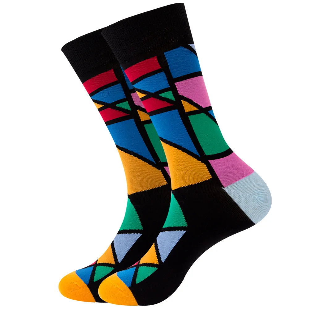 1 pair New Happy Mens Socks Women Novelty Cartoon Sock Combed Cotton Funny Men's Big Size Crew Hip Hop Thick Long Socks