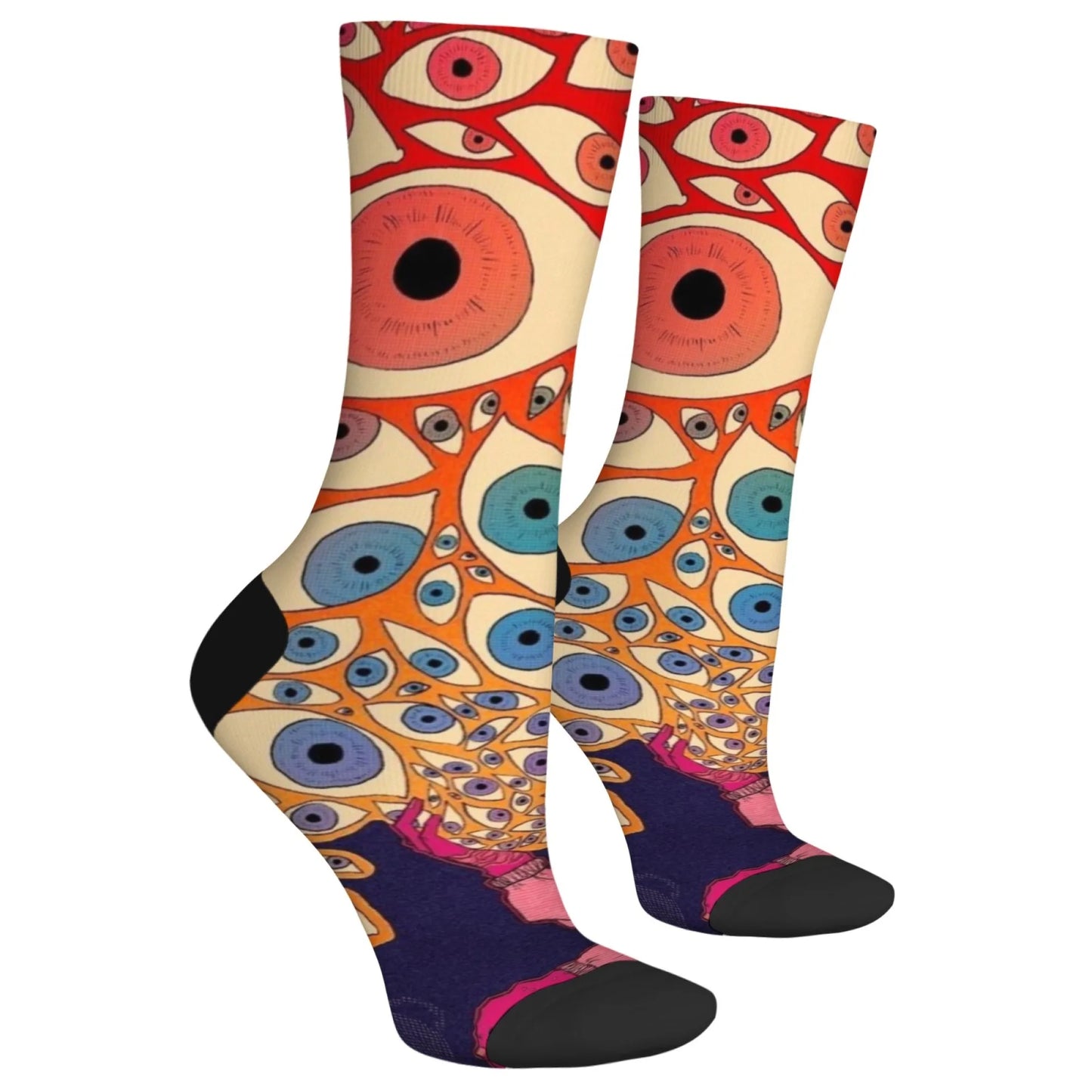 1 Pair 2025 New Unisex Socks Whimsical Novelty Cartoon Intricate Multicolored Eye Patterns Design Comfort Fashion Stocking