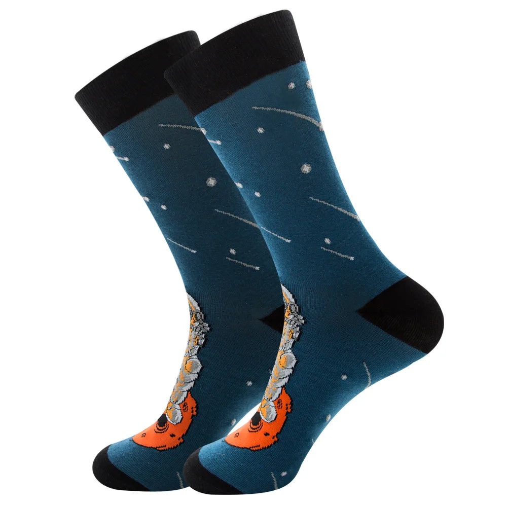 1 pair New Happy Mens Socks Women Novelty Cartoon Sock Combed Cotton Funny Men's Big Size Crew Hip Hop Thick Long Socks